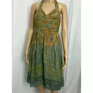 Adrianna Papell Y2K 90s 100% Silk Fairy Party Halter Dress Midi Lined Sz 4 EUC